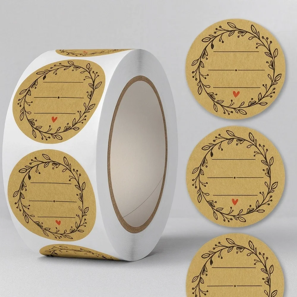 1 In Kraft Paper Flowers Thank You Label Stickers for Gift | KRAFT STICKER